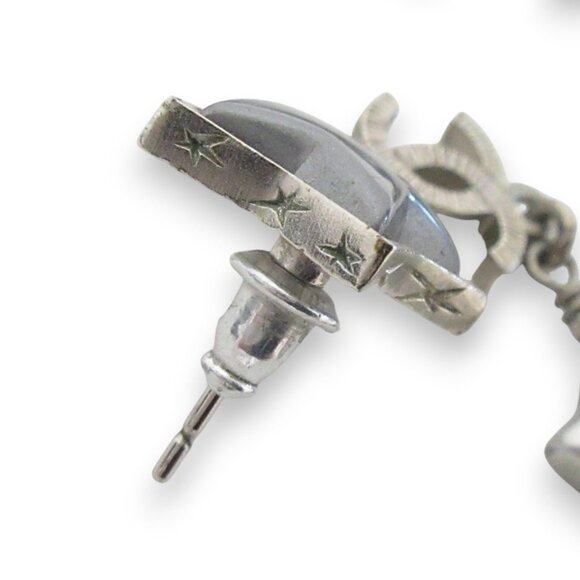 CHANEL Silver Pearl Logo Earrings - Picture 7 of 8